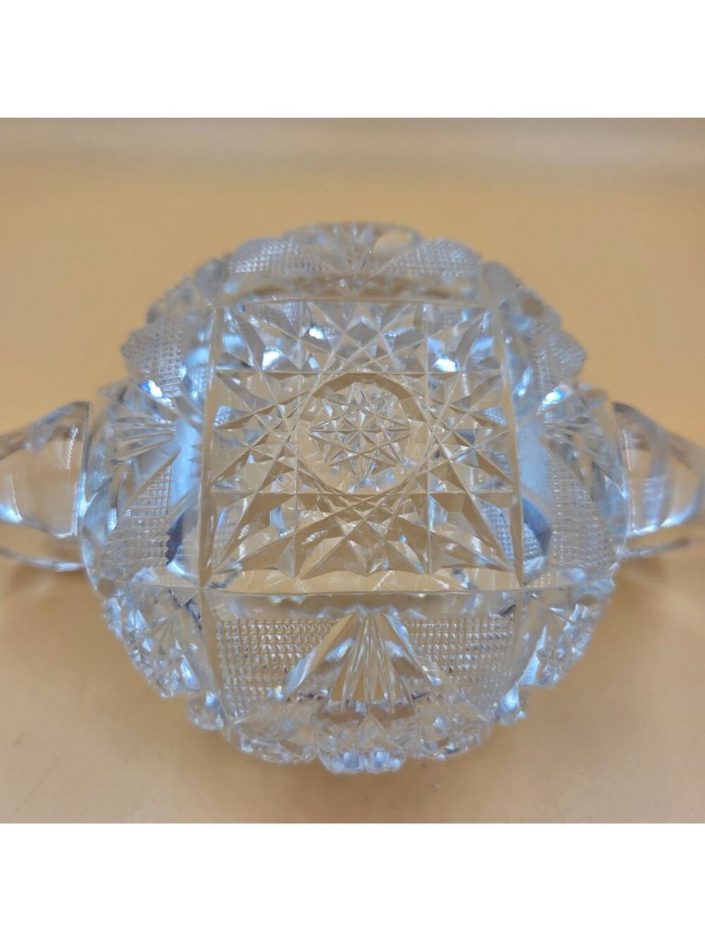 American Brilliant Cut Glass Sugar Creamer Set Hobstar Fan Crosshatch ABP - Picture 4 of 16